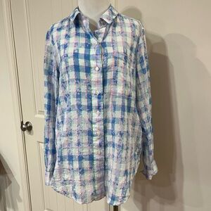 Anthropologie Pilcro Plaid Shirt in Blue and Pink